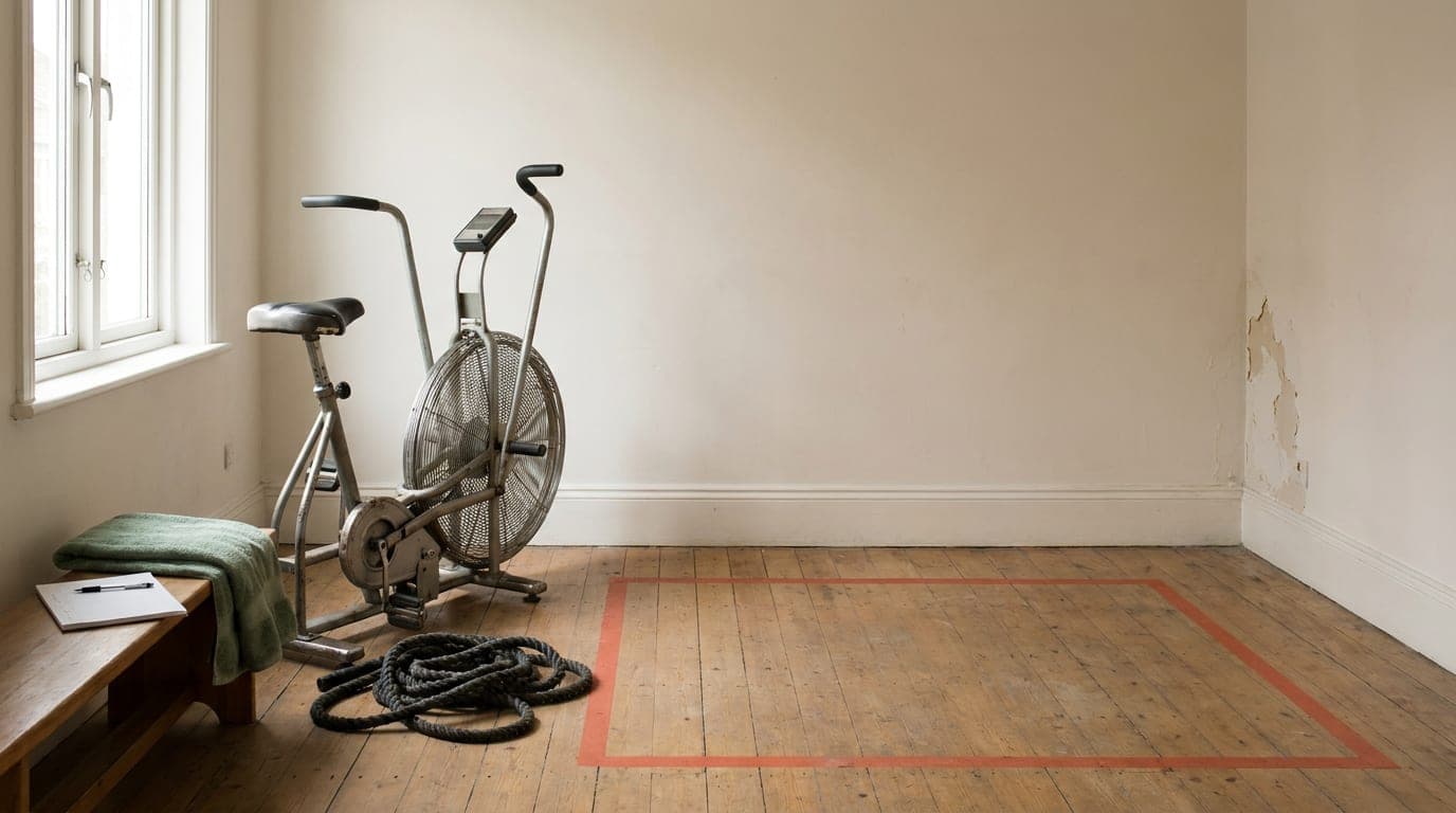A compact conditioning station arranged on a marked training floor