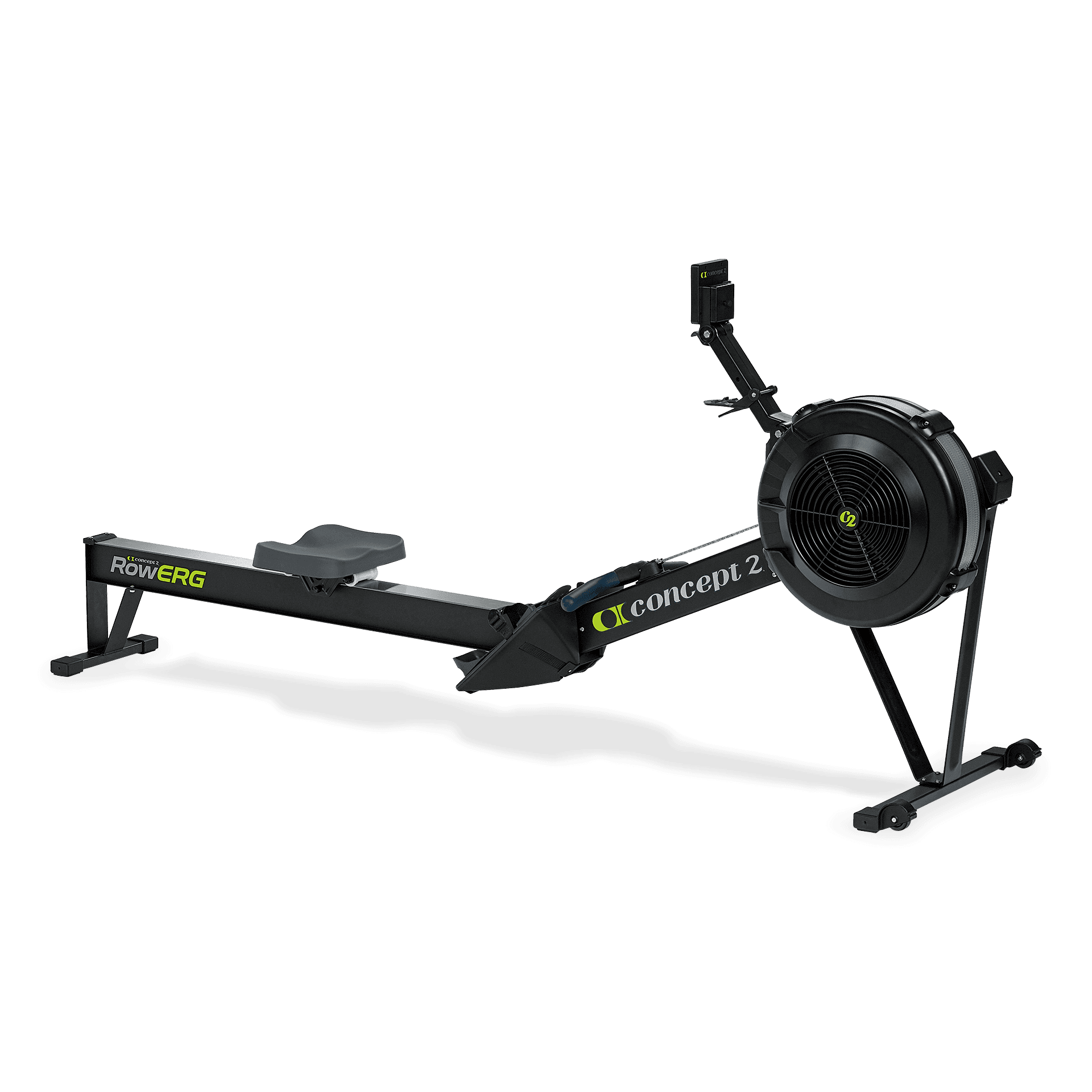 Black Concept2 RowErg with standard legs and PM5 shown in a three-quarter product view