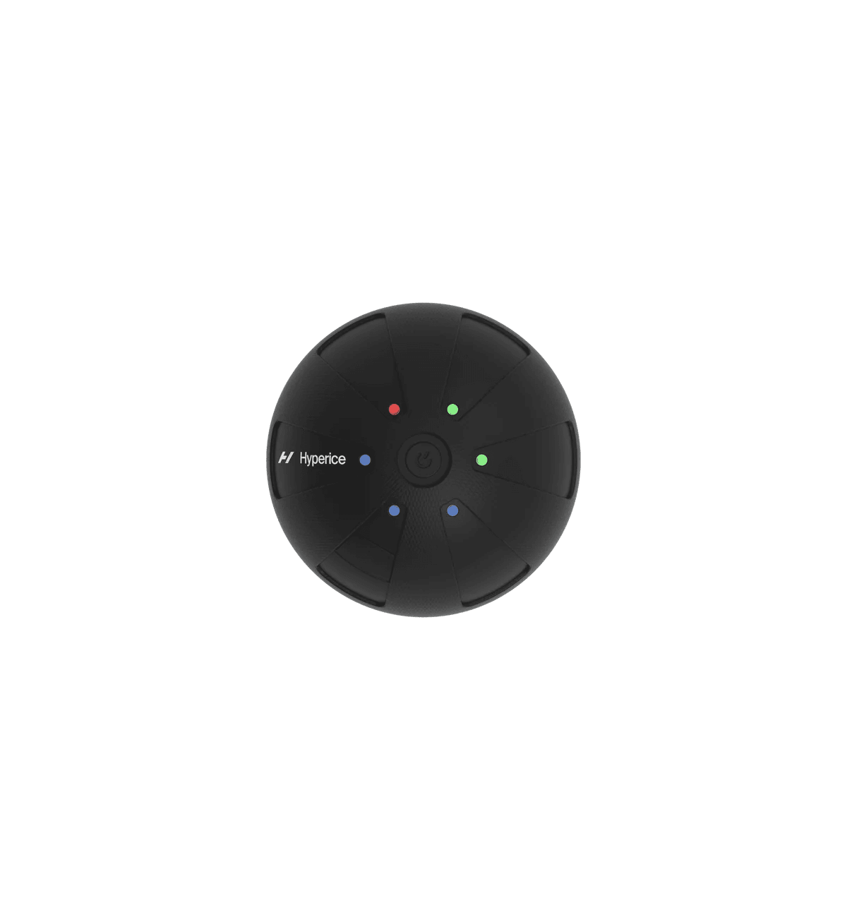 Hyperice Hypersphere Go vibrating massage ball shown from above with its indicator lights