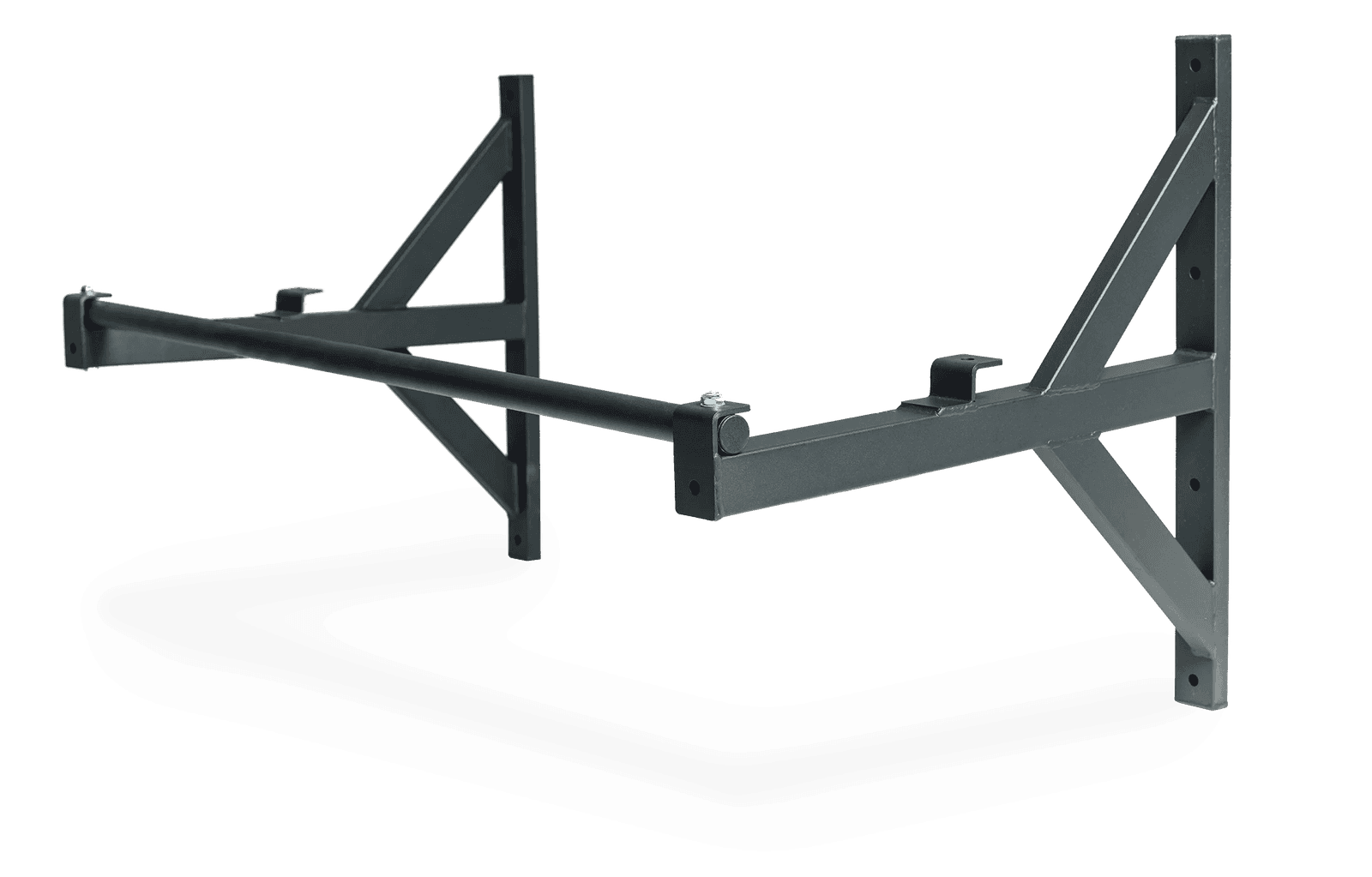 REP wall or ceiling mount pull-up bar shown with its two projection positions and mounting brackets