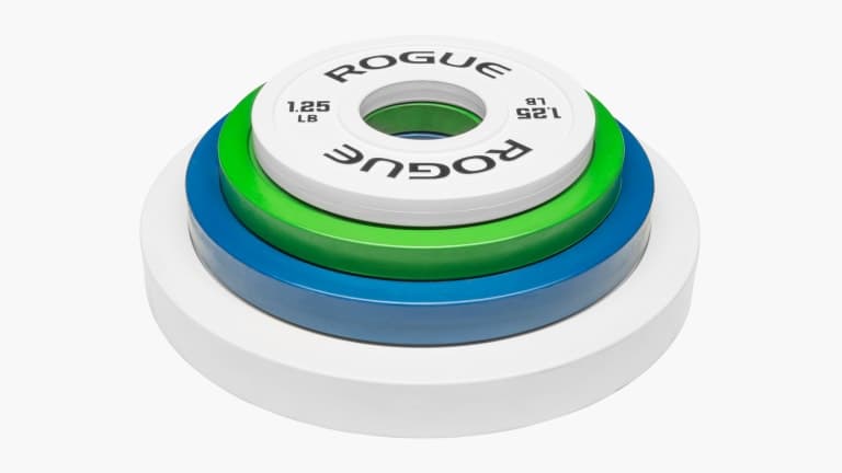Rogue LB Change Plates shown as color-coded small Olympic plate increments