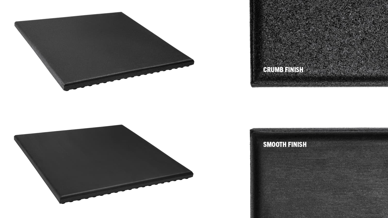 Rogue Rubber Tile 24 x 24 x 1.5 inch shown with smooth and crumb finish details