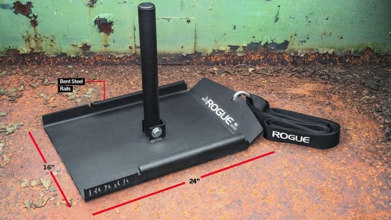 Rogue S-25 Fat Boy Sled shown as a black fold-flat steel sled with a raised load post