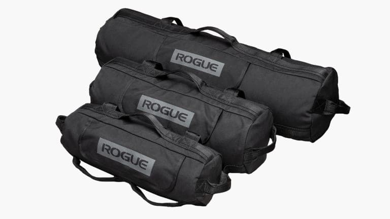 Rogue Sandbag 2.0 shown in small, medium, and large black formats with integrated handles