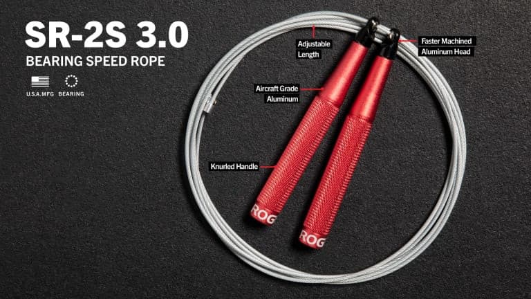 Rogue SR-2S Speed Rope 3.0 with red knurled handles and adjustable silver cable