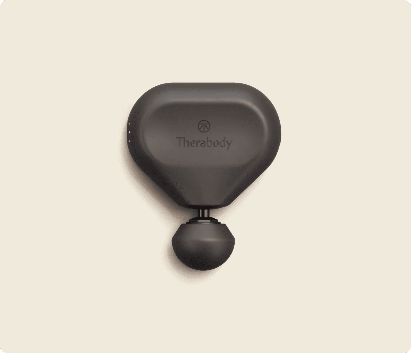 Therabody Theragun Mini 3rd Gen percussion device shown with its compact attachment