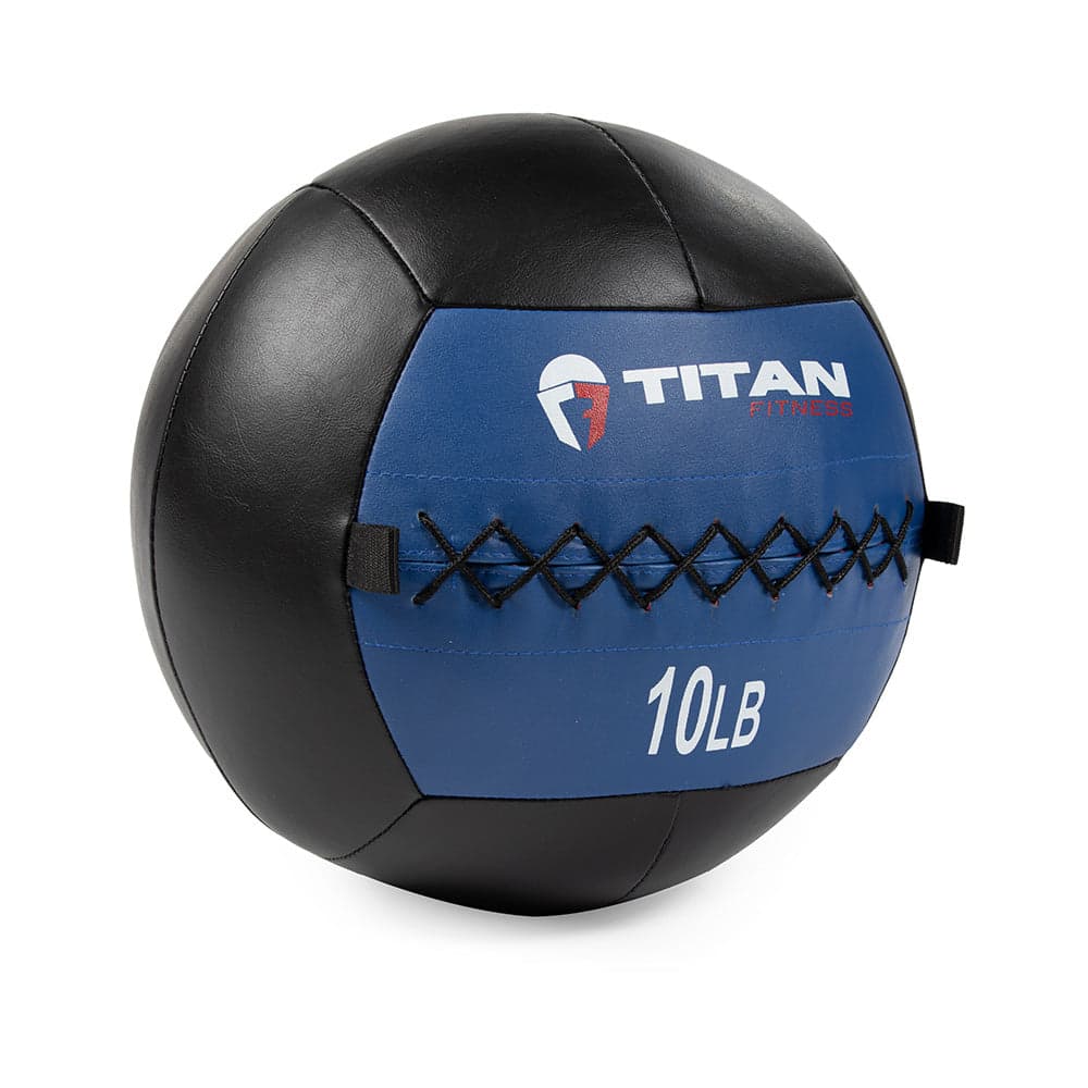 Titan Soft Leather Medicine Wall Ball shown in black and blue with stitched seams